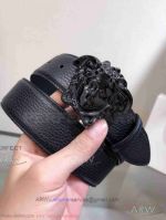 AAA Copy Versace Black Leather Belt With Black Steel Medusa Head Buckle 